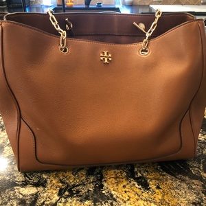 Tory Burch Marsden Pebbled Leather Tote in tan